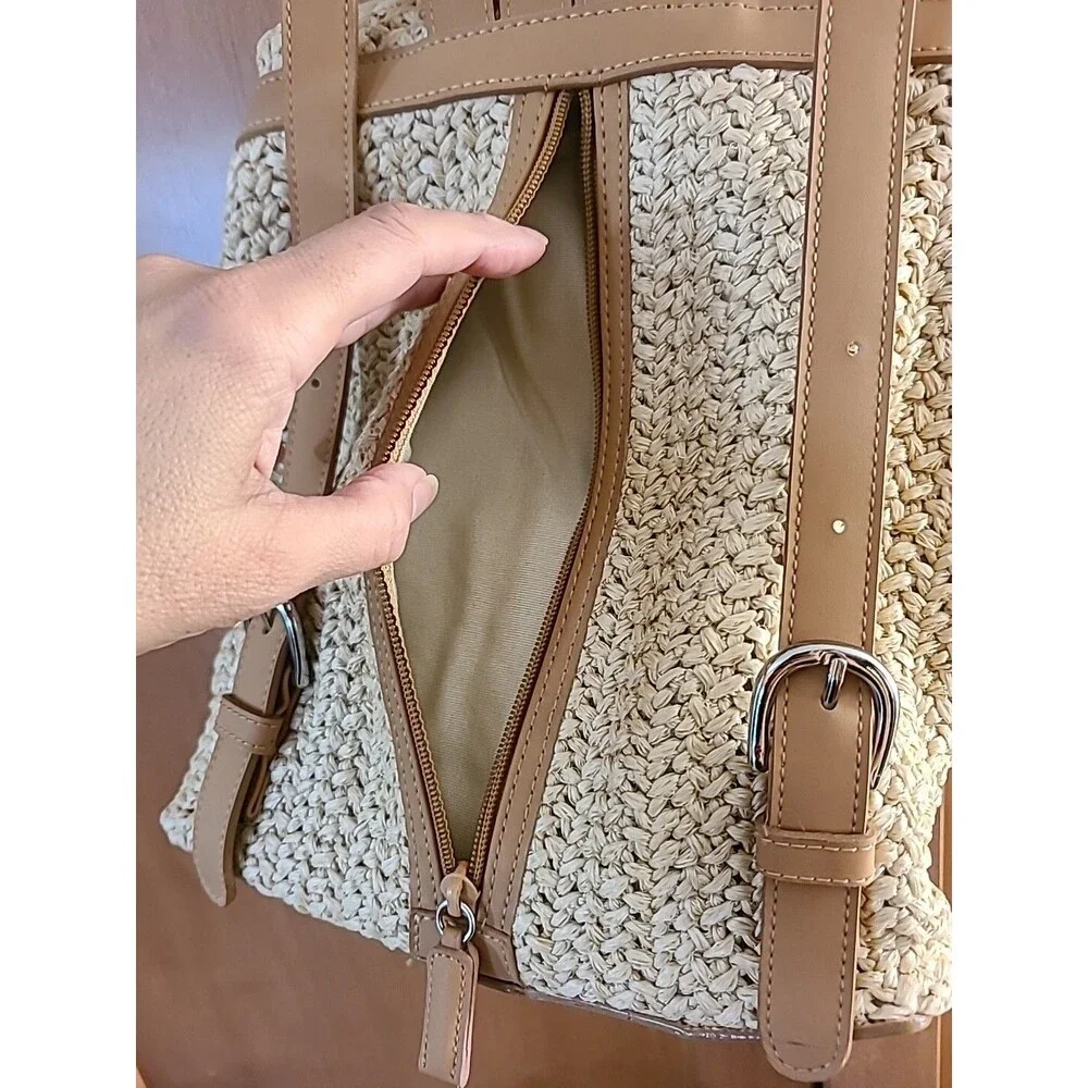 NINE WEST*Vegan* Straw Woven * 2 Tone Natural Colors*Nautical boho - Picture 10 of 13